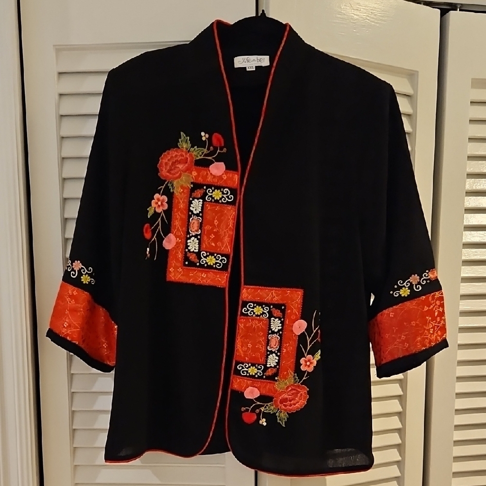 Member Ladies High Fashion Black and Red Blazer with Decorative Panels